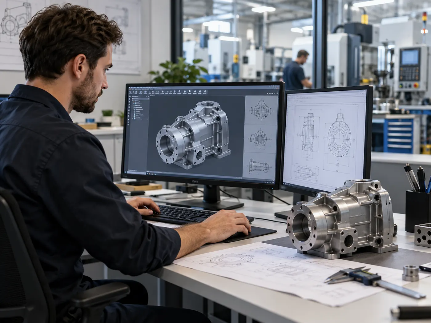 Mechanical engineer developing a precision component using 3D CAD